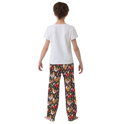 ZZXXB Cock Chick Flowers Boys Long Pants Soft Trousers Elastic Waist Kids Lounge Bottoms with Pockets S-XL3
