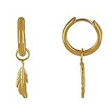 Bijou de Créateur LES POULETTES BIJOUX - Boucles d\'Oreilles Plaqué Or Mini Créoles et Petites Plumes