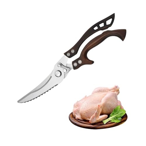CiseauxàViande，CiseauxàVolaille，CiseauxàPoulet，CiseauxCuisine Professionnel Multifonctions，Pour Viande，Poisson，Légumes ，Ciseaux de Cuisine Ciseaux à Viande à Bord Dentelé (Bronze)