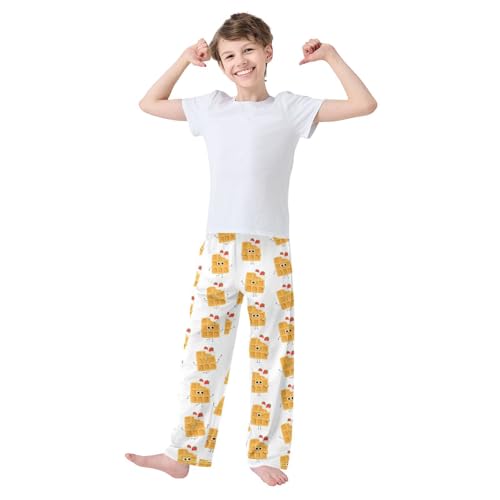 Boys' Pants Waffle Whipped Cream Strawberry Long Bottoms Jogger Pants Elastic Waist Trousers with Pockets S-XL2