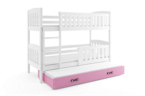 Interbeds Cama litera Triple Jacob, 200x90, Color Blanco, cajón Rosa, 3 colchones, 3 somieres de Regalo! Precio MAS BAJO! Oferta!