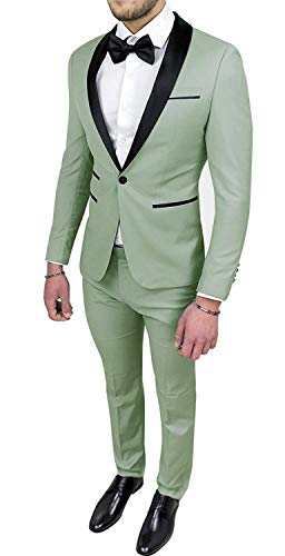 CALVINSUIT Hommes Costume Homme Un Seul Bouton 2 Pièces Slim Fit Formel Smoking Cover