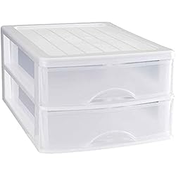 Cajones De Plastico Lidl AC - Cajonera de Almacenamiento sobremesa con 2 cajones, Torre de almacenamiento multiusos para oficina, hogar, escuela, etc. 17,5 x 27 x 35 cm. Color blanco