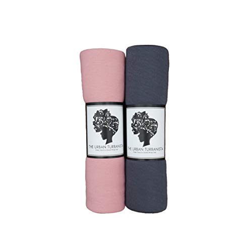 Stretch Head Wraps for Women | Extra Long Jersey Knit Turbans| Soft Cotton African Head wrap Scarf | CHARCOAL/CORAL 2 pack