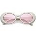 zeroUV - White Bold Retro Oval Mod Thick Frame Sunglasses Clout Goggles with Round Colored Lens 51mm (White/Light Pin)