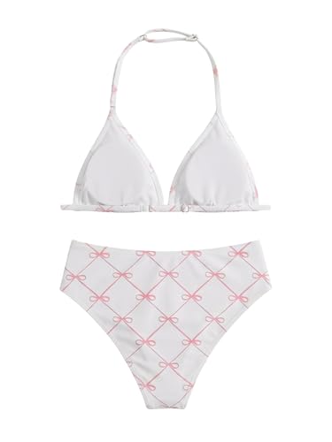 Image of RoseSeek Girl's Tie Dye Smocked 2 Piece Swimwear Sets Backless Halter Bikini Cute Brief Bathing Suit