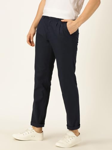 Image of Thomas Scott Men's | Solid | Breathable Fabric | 4 Pockets | Casual | Mid Rise | Regular Fit | Cotton Linen | Button Clouser | Chino Trouser | Pants
