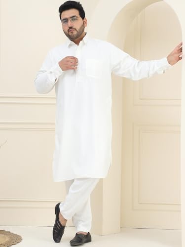 Image of SOJANYA Men Cotton Blend Solid Kurta Salwar Set