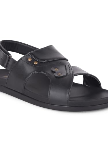 Image of Liberty Healers DANVER-E Sandal for Men, Black - Stylish Casual Formal Look Men's Sandals - Comfortable Leather Look Gents Chappal, Lightweight, Durable Footwear for Office, Travel, Indoor,Outdoor Use