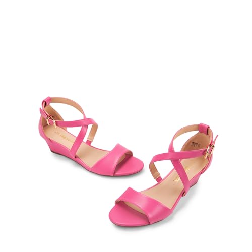 Image of DREAM PAIRS Women's Low Wedge Sandals Ankle Strap Heel Sandal Open Toe Wide Dress Summer Shoes