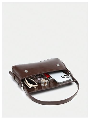 Image of Verdusa Women's Y2K Trendy Purse Boho Bags Faux Oiled Leather Tote Handbag Flap Underarm Shoulder Bag
