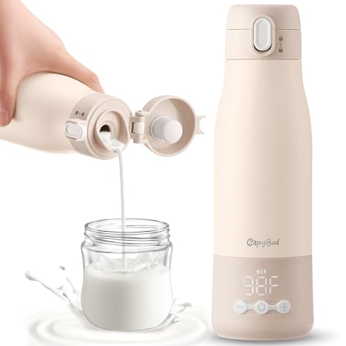 Image of CapyBud Portable Bottle Warmer for Travel, 12Oz Portable Milk Warmer with Long Battery Life, Fast Heating for Breastmilk, Formula, Water, Smart Temp Control & Keep Warm, Ideal for On The Go Feeding