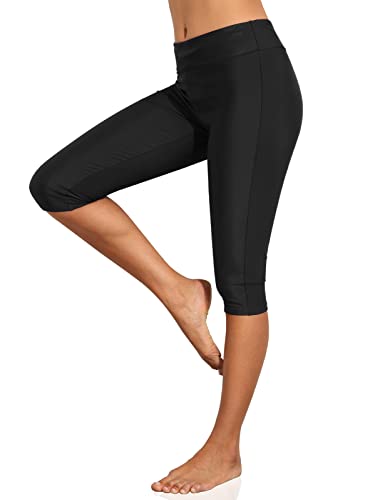 Septangle Women's Capris Plus Size Swim Pants Upf 50 Water Outdoor Sport Leggings (Us 24, Black) #TOP2