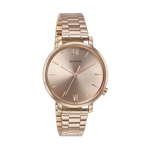 Image of Sonata Elegent Essentials Quartz Analog Rose Gold Dial Stainless Steel Strap Watch for Women