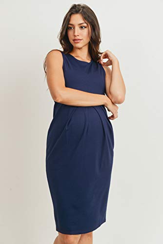 Laclef Womens Knee Length Midi Maternity Dress With Front Pleat (Navy, Medium) #TOP1