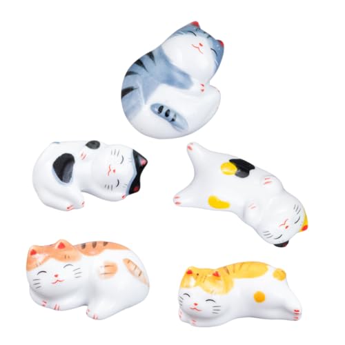 IWOWHERO 5個 招?猫形状の製箸置き 和風テーブルアクセサリー 食器整理用スプーンホルダー付き 滑らかな表面で丈夫なカトラリースタンド 食