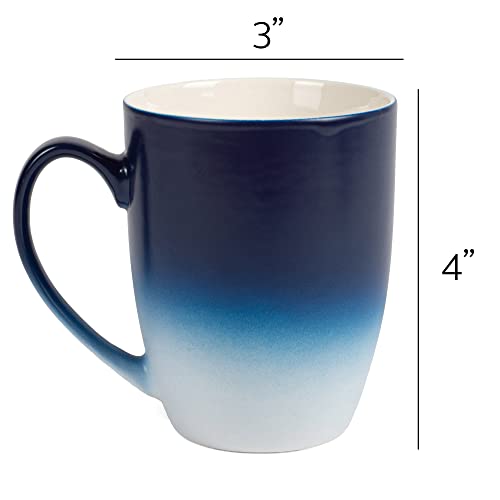 Elanze Designs Blue White Two Toned Ombre Matte 12 Ounce Ceramic Stoneware Coffee Cup Mugs Set Of 4 #TOP4