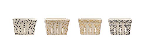Creative Co-Op Stoneware Stamped (Set of 4 Colors Patterns) Berry Baskets, Multicolor