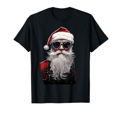 Lunettes de soleil drôles visage de Père Noël avec chapeau barbe Noël T-Shirt