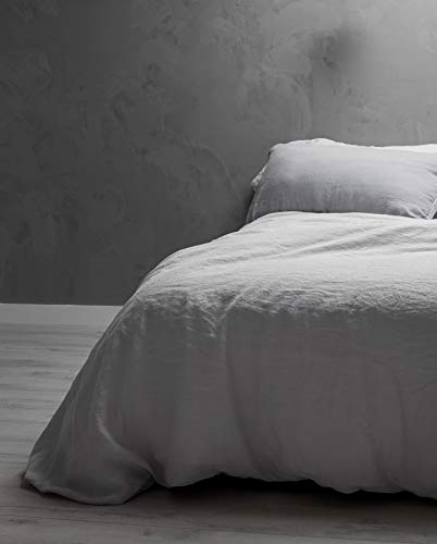 Sijo Premium Stone Washed 100% French Linen Bed Sheet Set, Small Batch Sourced from Normandy, Breathable and Durable, 3pc Set - 2 Pillowcases, 1 Fitted (Dove, King - Minimal 3 Piece)