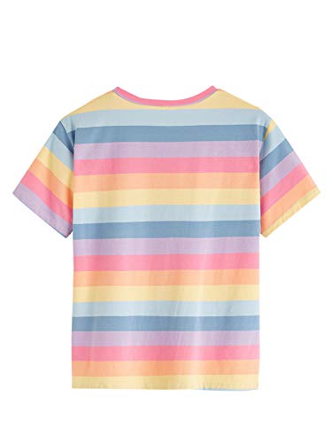SweatyRocks Women's Casual Loose Short Sleeve Round Neck Striped Tee Shirt Top2