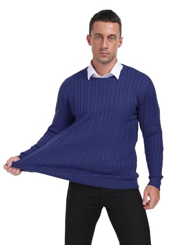 KUYIGO Mens Sweater Crewneck Cable Knit Pullover Sweater Casual Twist Textured Sweaters3