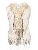 HEIZZI 100% Rabbit Fur Vest With Raccoon Collar Knitted Elegant Soft