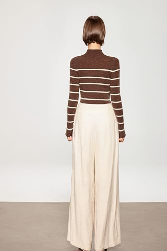 Wool Women's Long Sleeve Lightweight Turtleneck Sweater Striped Style4