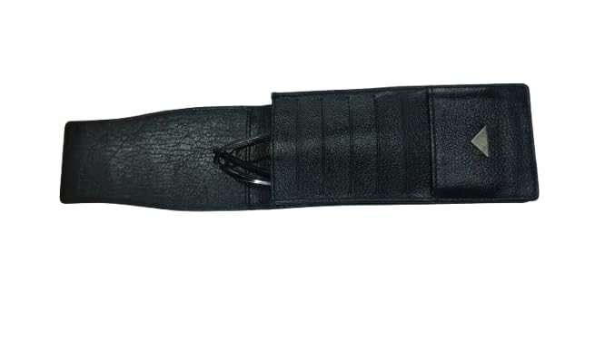 Image of Leatherman Unisex Genuine Leather Spectacle Case - Black | Modern Eyeglass & Sunglass Case | Card Slots, Phone Storage & Utility Pockets