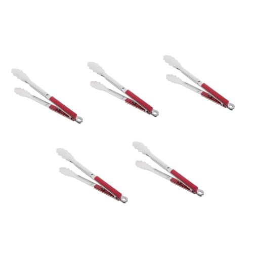 UKCOCO 5 Pièces Porter Pince à Servir Brochette Brosse à Gril Poêle Grille Pinces à Steak Barbecue Étagère Corbeille Plaque Trousse Portion Crochets Pinces De Service Rouge Acier 304