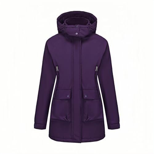 Weste Hundesport Damen Leichte Anorakjacke für Damen, Winddicht, wasserabweisend, Langer Mantel mit Kapuze und Taschen für den täglichen Gebrauch, Outdoor-Wandern Puffärmel (Purple, XXL)