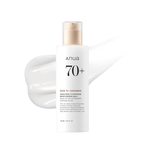 Anua Rice 70 Intensive Moisturizing Milk, loción de hidratación profunda y nutritiva, para una piel radiante Glass Skin, agua de arroz, niacinamida, ceramidas, textura ligera, skincare coreano, 150ml