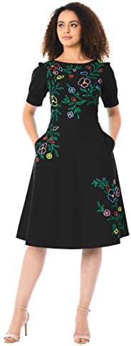 eShakti FX Floral Wool Embellished Cotton poplin Dress XL-16 Black Multi