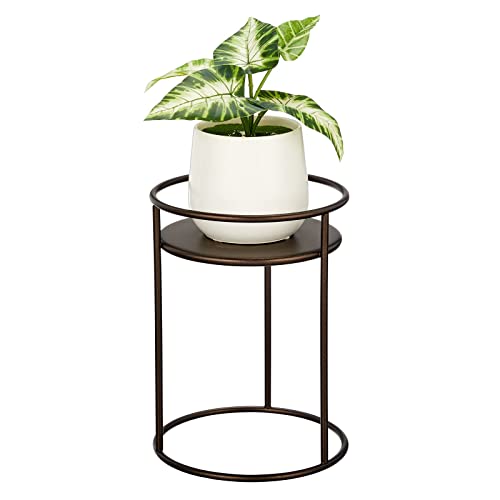 Mdesign Metal 9-Inch Tall Circular Plant Stand, Planter Holder Contemporary Design Round Tray For Table, Garden; Holds Indoor/Outdoor Plants, Flower Pot - Concerto Collection - Bronze #TOP4