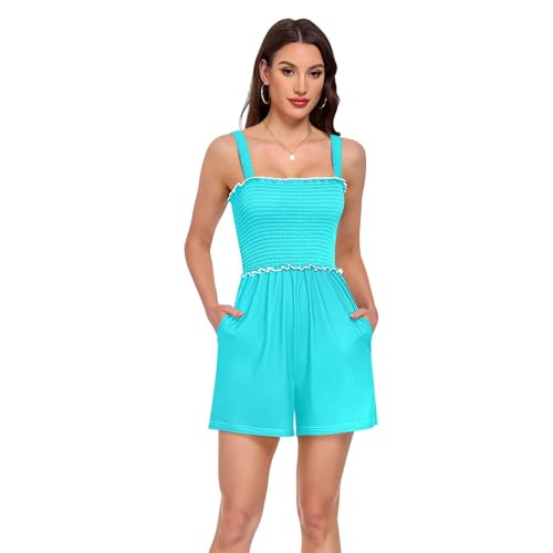 Barboteuse pour femmes d'été short combinaisons colorées à motif abstrait bleu clair de plage