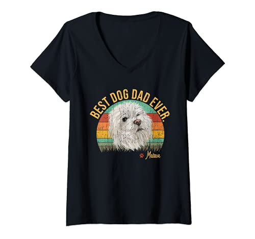 Donna Vintage Best Maltese Dad Ever Father's Day Gift Dog Lover Maglietta con Collo a V