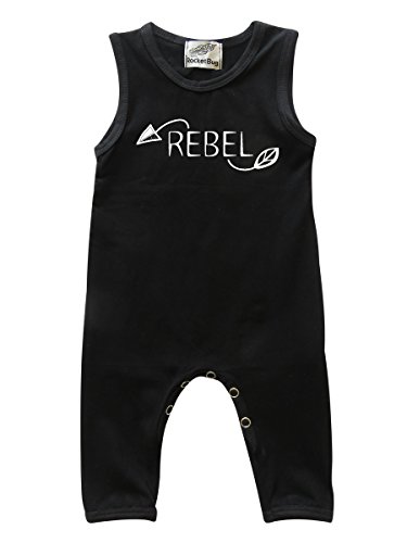 'Rebel' Arrows Sleeveless Baby Romper for Boys and Girls (6-12 Months, Black)