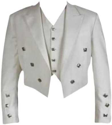 White Scottish Prince Charlie Kilt Jacket and 5 Button Waistcoat/Vest
