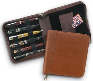 Aston Leather Collectors Zippered 6-Pen Case (Brown)