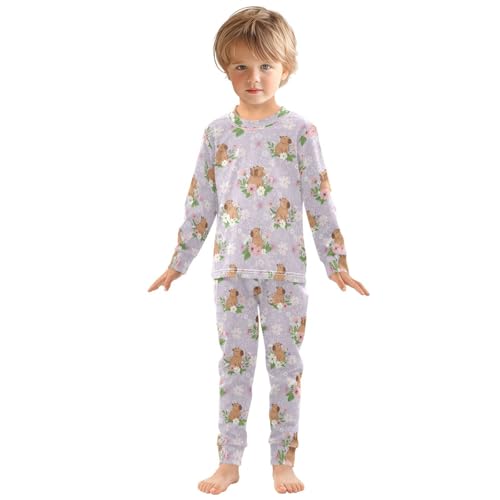 Pajama Sets Long Sleeve Cute Animals Among Flowers Soft Comfy Sleepwear 2 Piece PJS 3-8T2