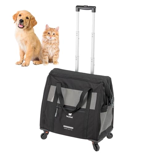 Ferplast Trasportino Gatto VOYAGER TROLLEY, Trasportino per Cani, Manico Estensibile, Cinghie Regolabili, Ampia Apertura, Ruote Removibili, Max 15 kg, 46 x 26 x 48H cm, Nero