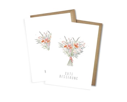 WBdesignz 2er-Set Genesungskarte Karte Gute Besserung Blumenstrauß Mohn Pastel - Genesung Karte Gesundheit Besserungswünsche mit Umschlägen DIN A6 (2er-Set)