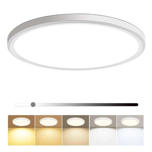 hunhun 12 Inch Dimmable LED Flush Mount Ceiling Light Fixture 28W 3200LM 5 Color Temperature in One Super Slim Round Ceiling Lamp Low Profile Ceiling Lights for Living Bedroom Kitchen Laundr