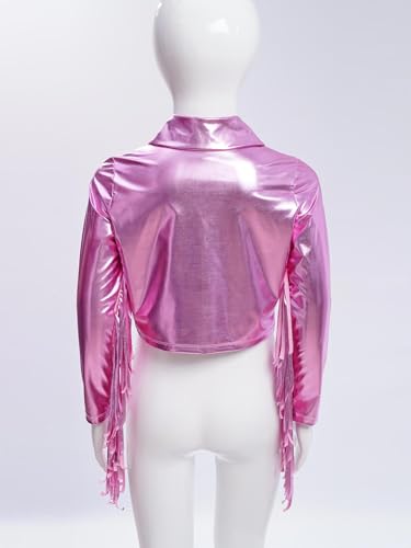 easyforever Kids Girls Sequin Tassel Bomber Jacket Long Sleeve Dance Coat Performance Outerwear for Concert Party Club4