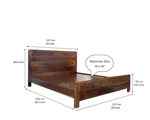 Image of Sheesham Wood Bed Without Storage, Solid Wood in Natural Finish, Modern Design | Single Bed - Mattress Size (78 inchx48 inch) | Bedroom Furniture | Without Mattress & Side Tables | Low Highted