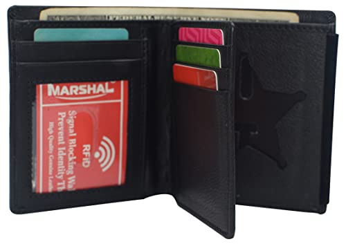 MARSHAL Genuine Leather RFID Blocking Five-point Star Hidden Badge Holder Wallet2