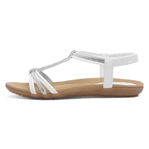 Lilley Womens White Strappy Diamante T-Bar Sandal - Size 5 UK - White