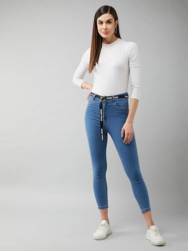 Image of Miss Chase Women's Skinny High Rise Cropped Fringed Hemline Detailing Stretchable Denim Jeans