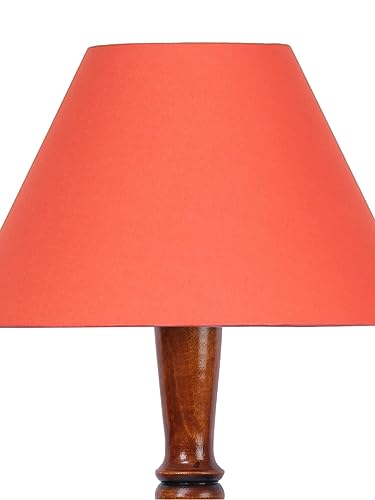 Image of Floor Lamp with Wooden Base - Height 55 inch, Orange | Modern Standing Lamp for Living Room, Bedroom & Office | Stylish & Elegant Home Lighting Decor | Tall Decorative Lamp