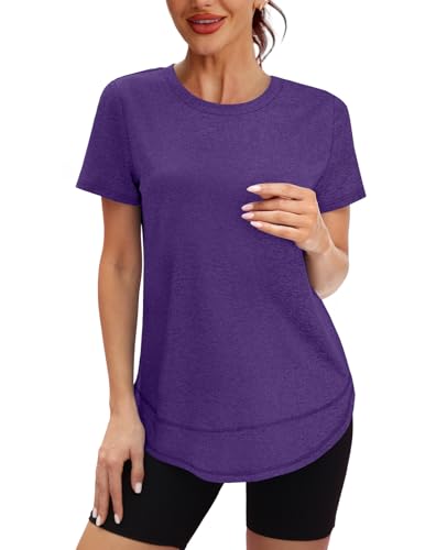 Womens Workout Tops Short Sleeve Shirts with Sun Protection Trendy Spring Summer Outfits S-3XL2